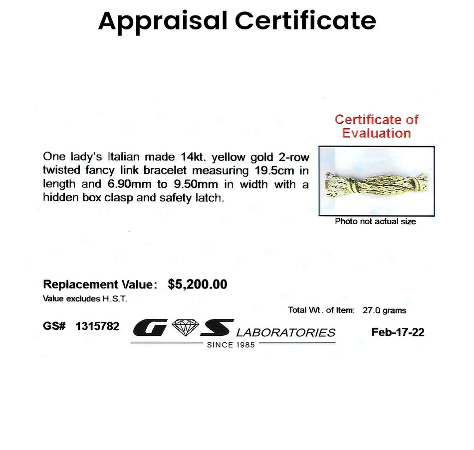 Image 715896_ALTMORE3.jpg, Product 715-896 / Price $2,795.00, Italian Made 14KT Yellow Gold 2-Row Twisted Fancy Link Bracelet from The Vault on TSC.ca's Jewellery department