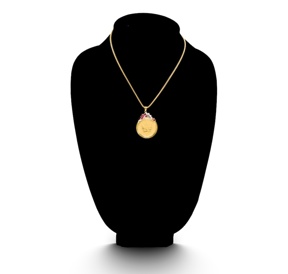 Image 715912_ALTMORE1.jpg, Product 715-912 / Price $4,395.00, 24KT 1/2oz Canadian Maple Leaf Coin Pendant with a Custom Made 18KT Frame Fancy Box Link Chain from The Vault on TSC.ca's Jewellery department