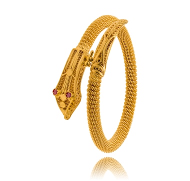 Estate 22K Yellow Gold Snake with Ruby Accents Bangle Bracelet