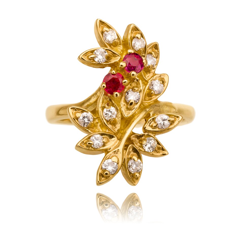 Foral Design Ruby Estate Originals 14K Yellow Gold Floral Design Ruby And Diamond Ring ...
