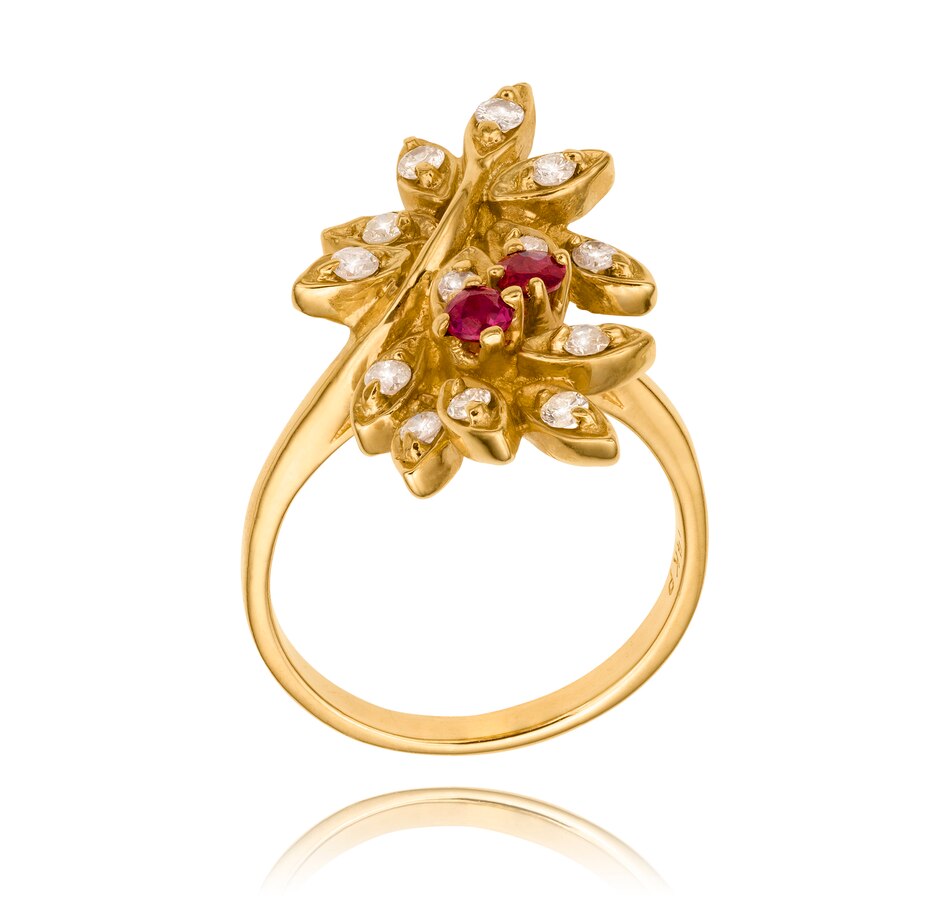 Foral Design Ruby Jewellery - Rings - Estate Originals 14K Yellow Gold Floral Design Ruby ...