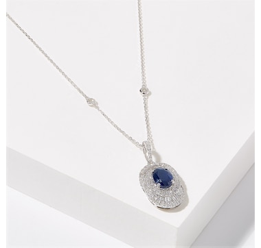 Cirari 14K White Gold Blue Sapphire and Diamond Pendant with Chain