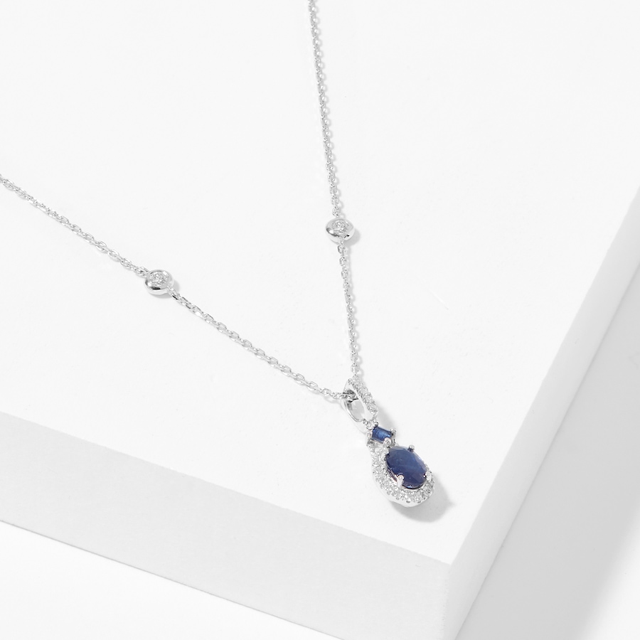 Image 716104.jpg, Product 716-104 / Price $1,299.99, Gem Creations 14K White Gold Blue Sapphire and Diamond Pendant with Chain from Gem Creations on TSC.ca's Jewellery department