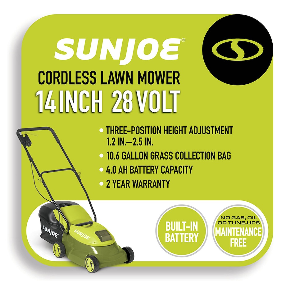 Image 716313_ALTMORE3.jpg, Product 716-313 / Price $349.99, Sun Joe 14" 28-Volt Max Lithium-Ion 4-Amp Cordless Lawn Mower with Brushless Motor from Snow Joe & Sun Joe on TSC.ca's Home & Garden department