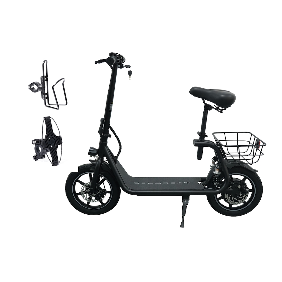 Image 717033_BLK.jpg, Product 717-033 / Price $999.99, Tony Little Delorean 450W Seated E-Scooter with Rear Basket Bundle from Tony Little on TSC.ca's Health & Fitness department