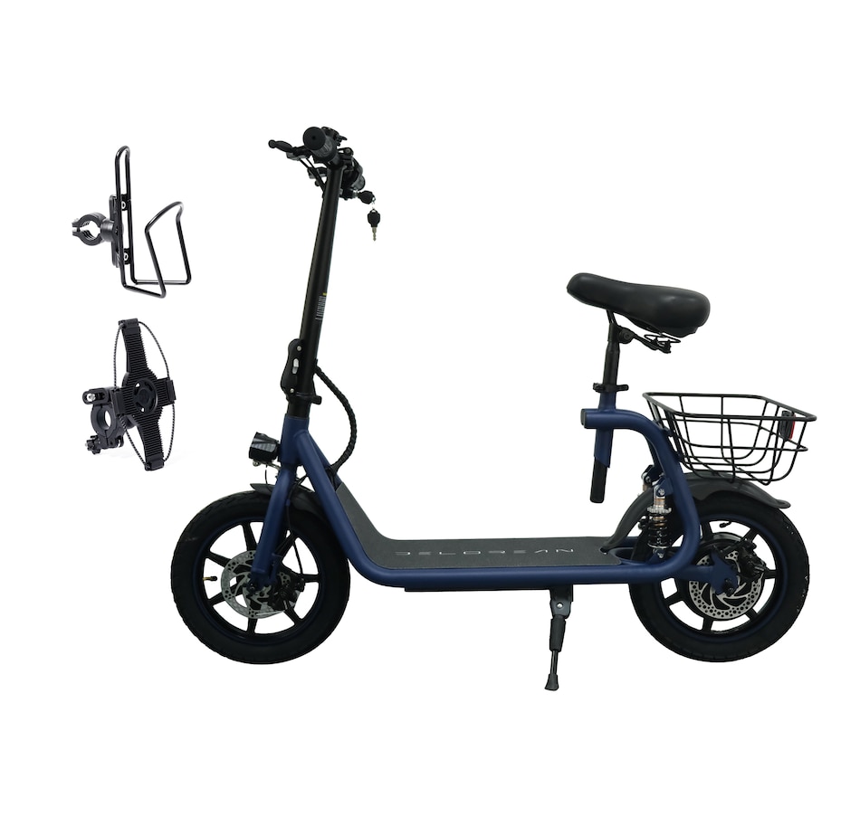 Image 717033_BLU.jpg, Product 717-033 / Price $999.99, Tony Little Delorean 450W Seated E-Scooter with Rear Basket Bundle from Tony Little on TSC.ca's Health & Fitness department