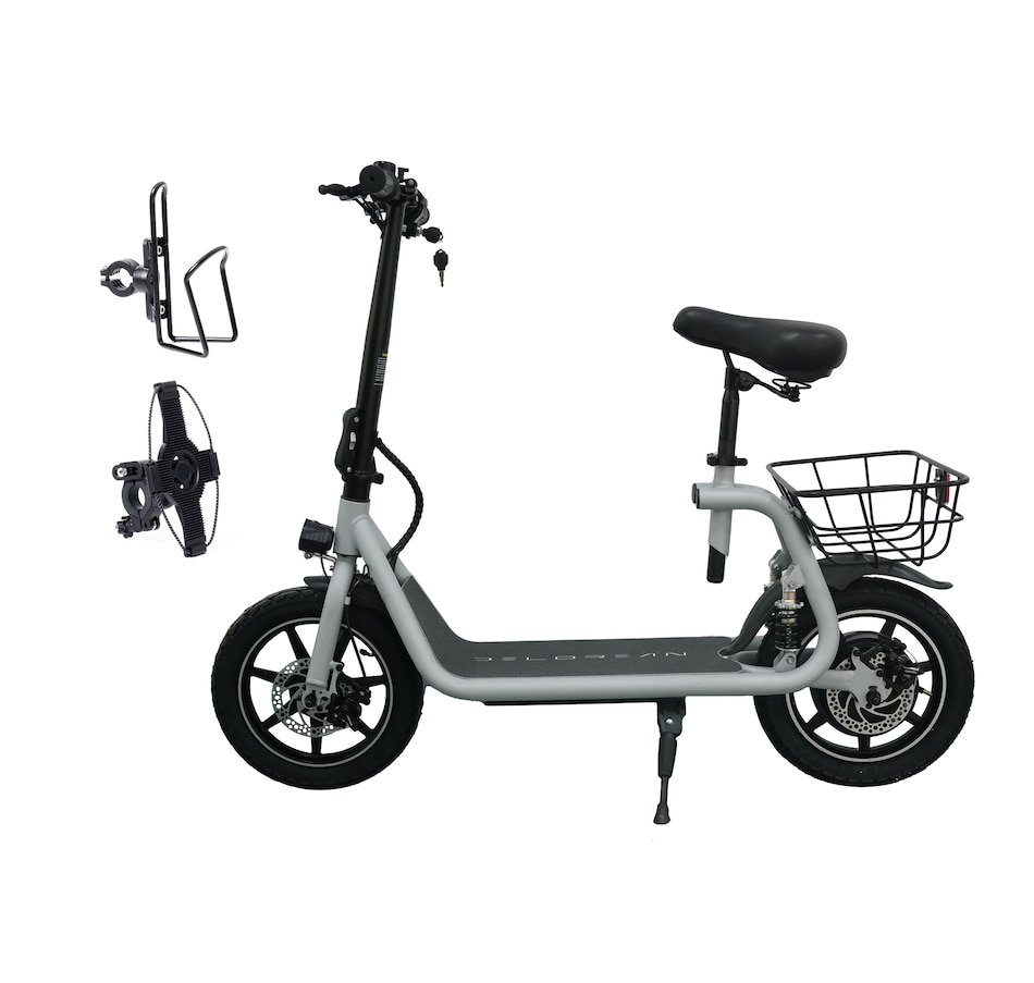 Image 717033_SIL.jpg, Product 717-033 / Price $999.99, Tony Little Delorean 450W Seated E-Scooter with Rear Basket Bundle from Tony Little on TSC.ca's Health & Fitness department