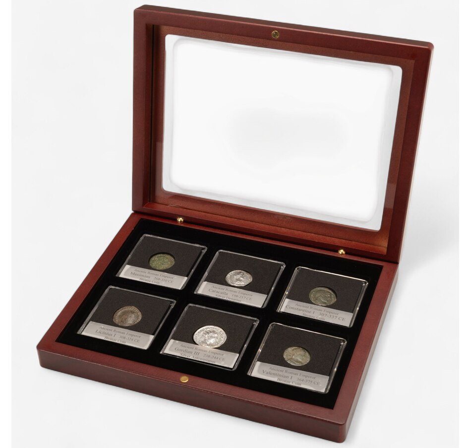Image 717094_ALTMORE1.jpg, Product 717-094 / Price $495.00, Six-Piece Ancient Roman Collection 198–375 CE plus Ancient Roman Signet Ring circa 100 BCE–400 CE and Two Books: "Handbook of Ancient Roman and Greek Coins" and "Rings for the Finger" from Canadian Coin & Currency on TSC.ca's Coins department
