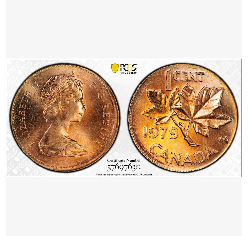 Image 717095.jpg, Product 717-095 / Price $595.00, Rare Major Error Coin: 1979 Canadian Cent on New Zealand Cent Blank, PCGS Certified Choice Uncirculated MS-64 Red from Canadian Coin & Currency on TSC.ca's Coins department
