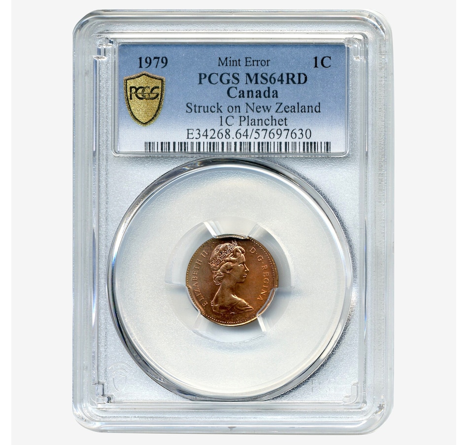 Image 717095_ALTMORE1.jpg, Product 717-095 / Price $595.00, Rare Major Error Coin: 1979 Canadian Cent on New Zealand Cent Blank, PCGS Certified Choice Uncirculated MS-64 Red from Canadian Coin & Currency on TSC.ca's Coins department