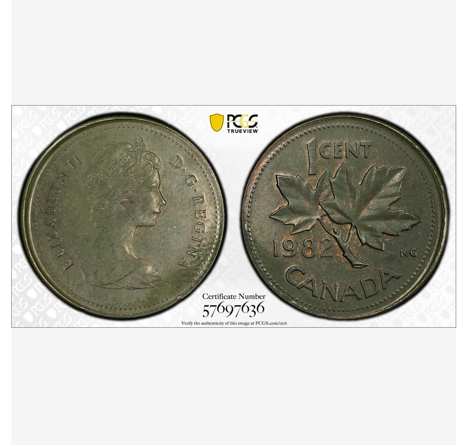 Image 717096.jpg, Product 717-096 / Price $395.00, Rare Major Error Coin: 1982 Canadian Cent on Foreign Planchet, PCGS Certified Choice Uncirculated MS-62 BN from Canadian Coin & Currency on TSC.ca's Coins department