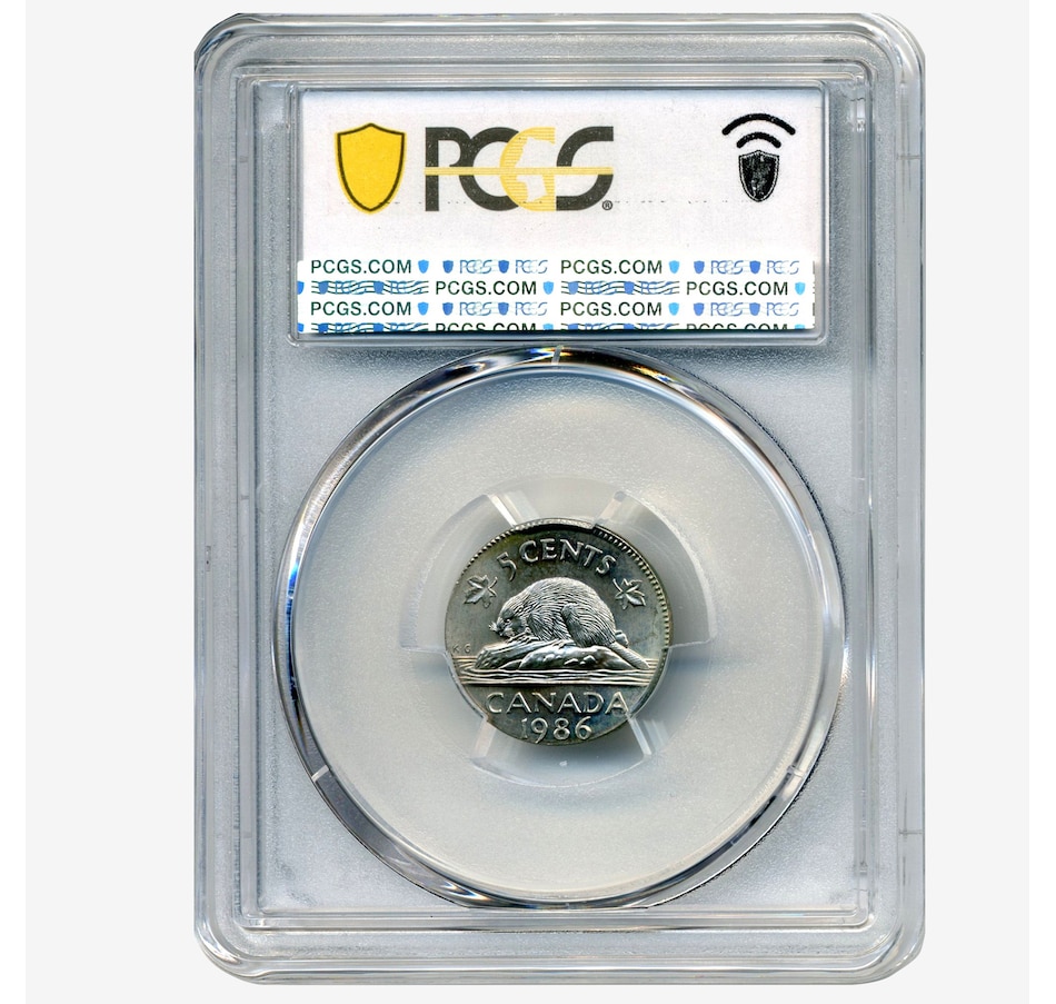 Image 717097_ALTMORE2.jpg, Product 717-097 / Price $695.00, Rare Major Error Coin: 1986 Canadian Five Cent on Dominican Republic 10 Centavos Blank, PCGS Certified Choice Uncirculated MS-64 from Canadian Coin & Currency on TSC.ca's Coins department