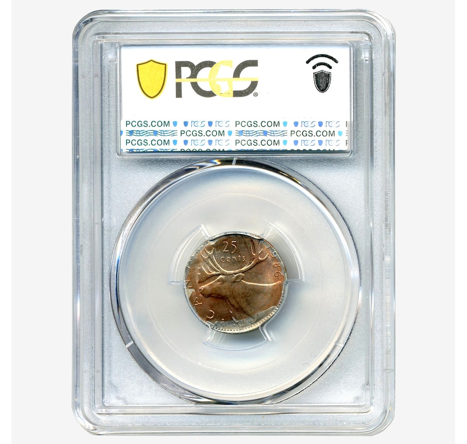 Image 717100_ALTMORE2.jpg, Product 717-100 / Price $850.00, Rare Major Error Coin: 1986 Canadian 25 Cents on Dominican Republic 10-Centavos Blank, PCGS Certified Choice Uncirculated MS-63 from Canadian Coin & Currency on TSC.ca's Coins department