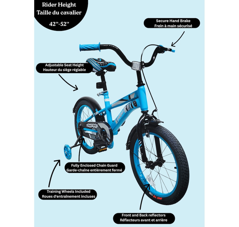 Image 718062_ALTMORE1.jpg, Product 718-062 / Price $124.99, Beam Sports 16" Blue Kids Bike with Training Wheels (ages 4–7) from Beam Sports on TSC.ca's Toys & Hobbies department
