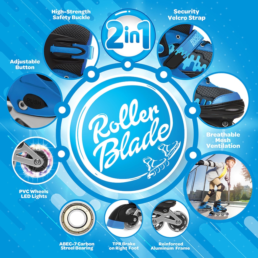 Image 718239_ALTMORE3.jpg, Product 718-239 / Price $79.99, Rugged Racer Kids Adjustable And Convertible Roller Blade And Ice Skate (Medium, Blue) from Rugged Racer on TSC.ca's Home & Garden department