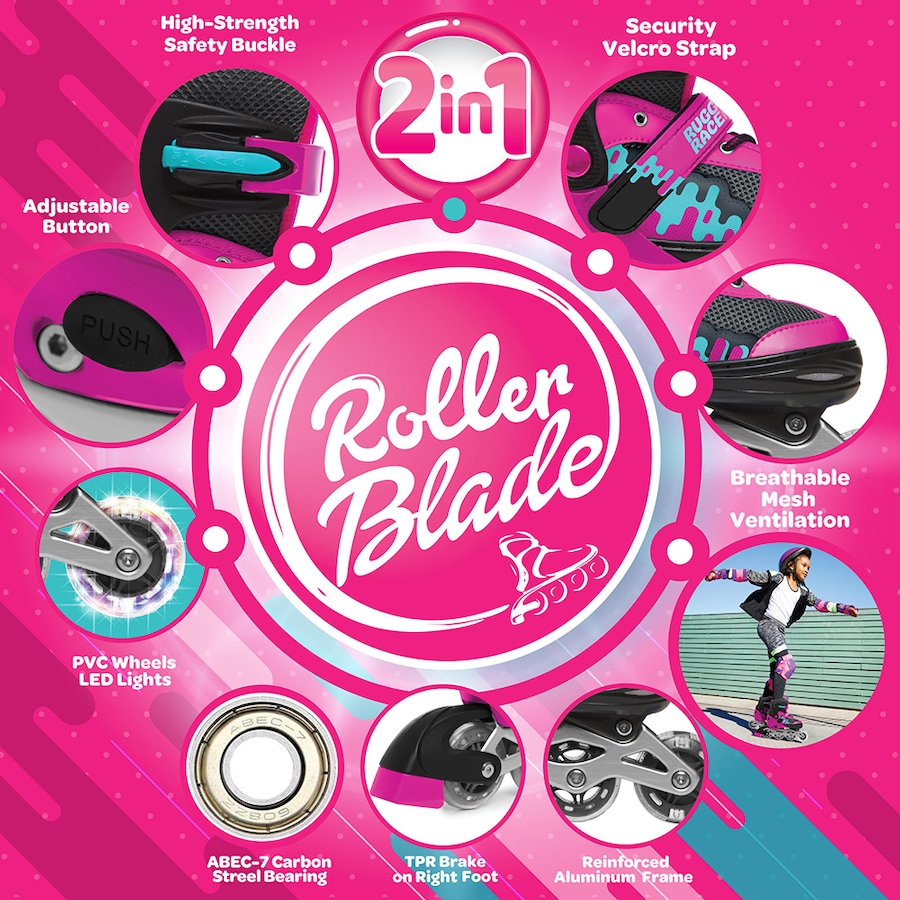 Image 718240_ALTMORE3.jpg, Product 718-240 / Price $79.99, Rugged Racer Kids Adjustable And Convertible Roller Blade And Ice Skate (Medium, Pink) from Rugged Racer on TSC.ca's Home & Garden department
