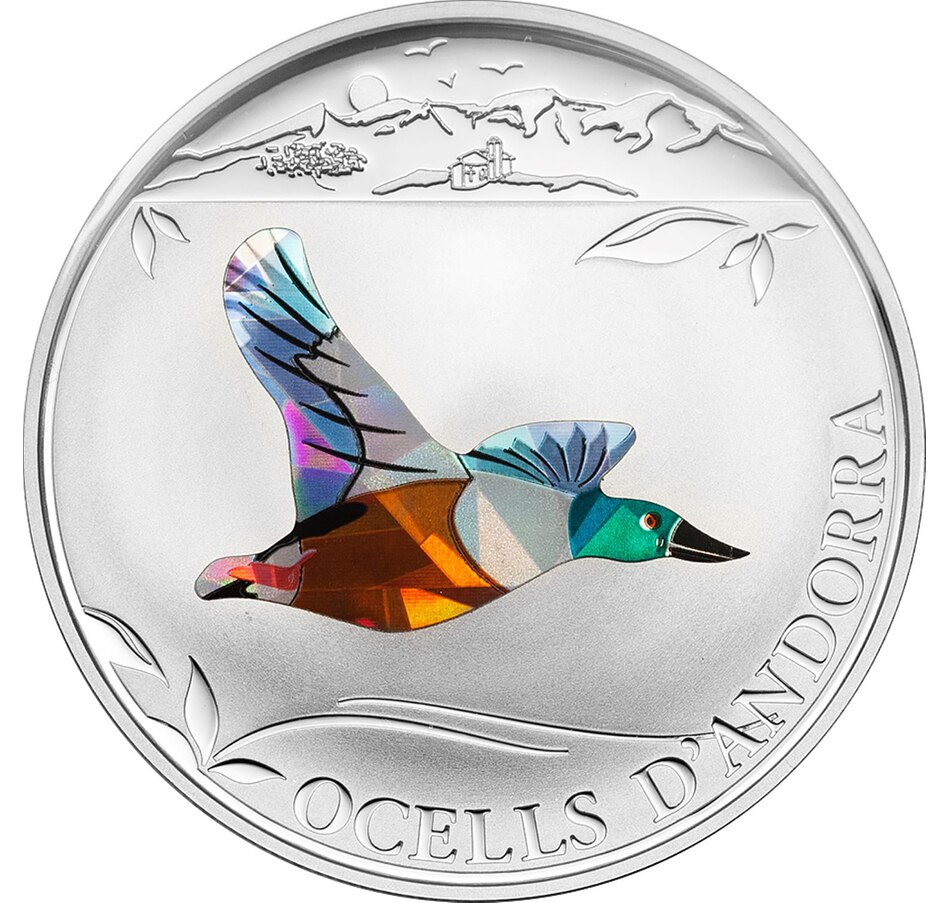 Image 718276.jpg, Product 718-276 / Price $58.88, 2012 5 Diners Andorra Sterling Silver Coin - Northern Shoveler from Canadian Coin & Currency on TSC.ca's Coins department