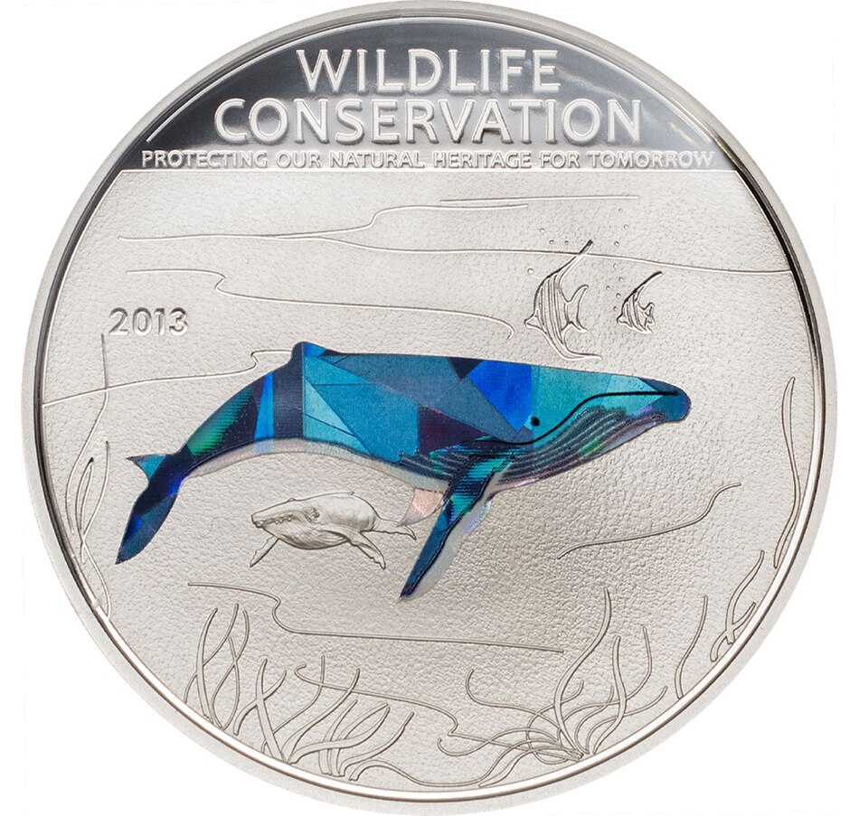 Image 718278.jpg, Product 718-278 / Price $58.88, 2013 $5 Cook Islands Ocean Wonders Sterling Silver Coin - Humpback Whale from Canadian Coin & Currency on TSC.ca's Coins department