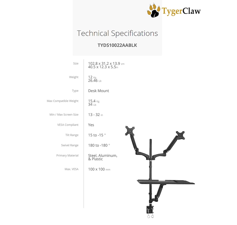 Image 718370_ALTMORE1.jpg, Product 718-370 / Price $254.99, TygerClaw Gas Spring Sit-Stand Workstation For Dual Monitors from Tygerclaw on TSC.ca's Electronics department