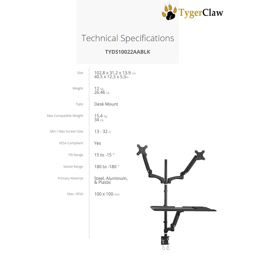 Image 718370_ALTMORE1.jpg, Product 718-370 / Price $299.99, TygerClaw Gas Spring Sit-Stand Workstation For Dual Monitors from Tygerclaw on TSC.ca's Electronics department