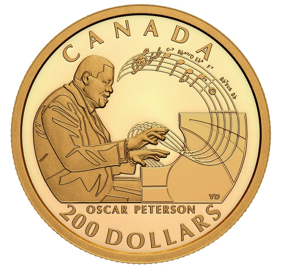 Image 718477.jpg, Product 718-477 / Price $4,099.95, 2022 $200 Pure Gold Oscar Peterson Coin from Royal Canadian Mint on TSC.ca's Coins department