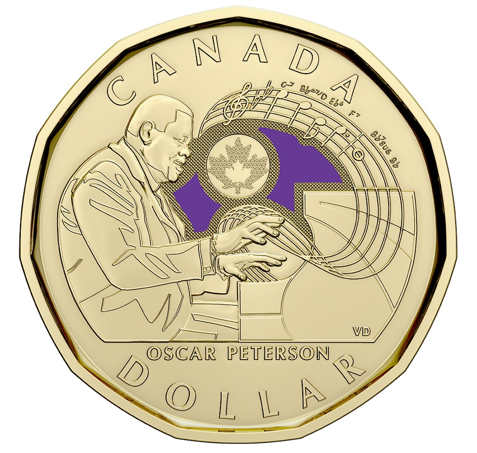 Image 718488.jpg, Product 718-488 / Price $54.95, 2022 $1 Oscar Peterson Special Wrap Roll (with colour, 25 coins per roll) from Royal Canadian Mint (RCM) on TSC.ca's Coins department