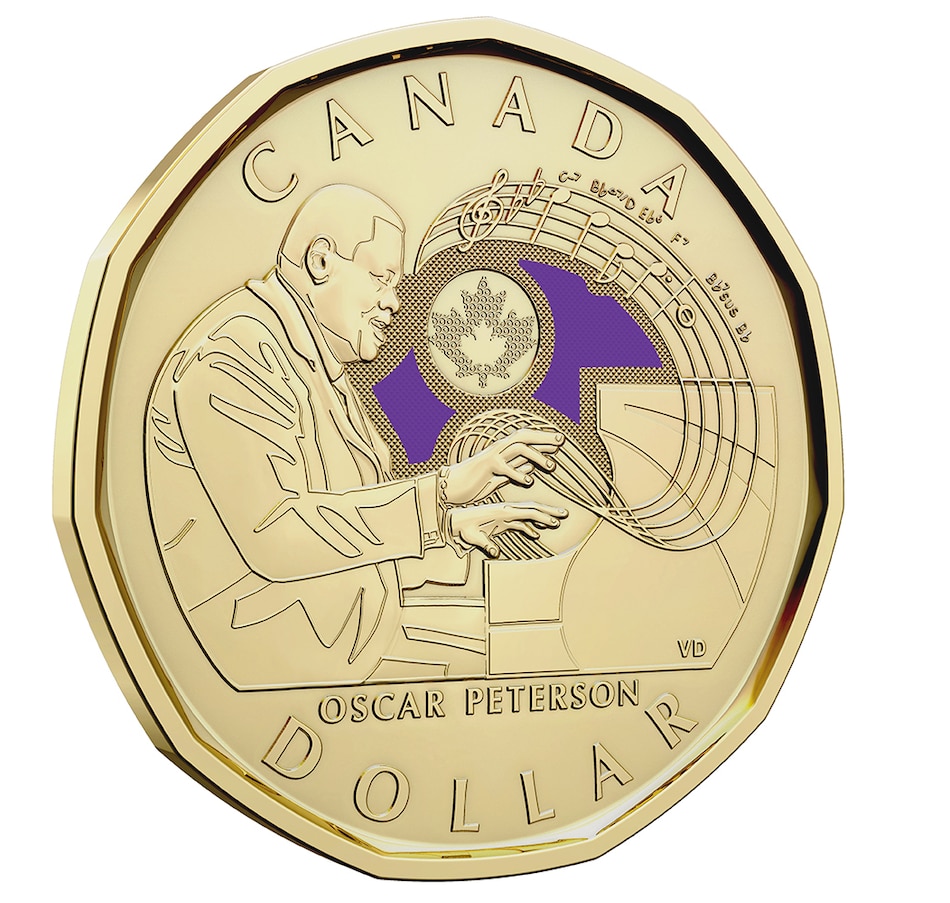 Image 718488_ALTMORE2.jpg, Product 718-488 / Price $54.95, 2022 $1 Oscar Peterson Special Wrap Roll (with colour, 25 coins per roll) from Royal Canadian Mint (RCM) on TSC.ca's Coins department