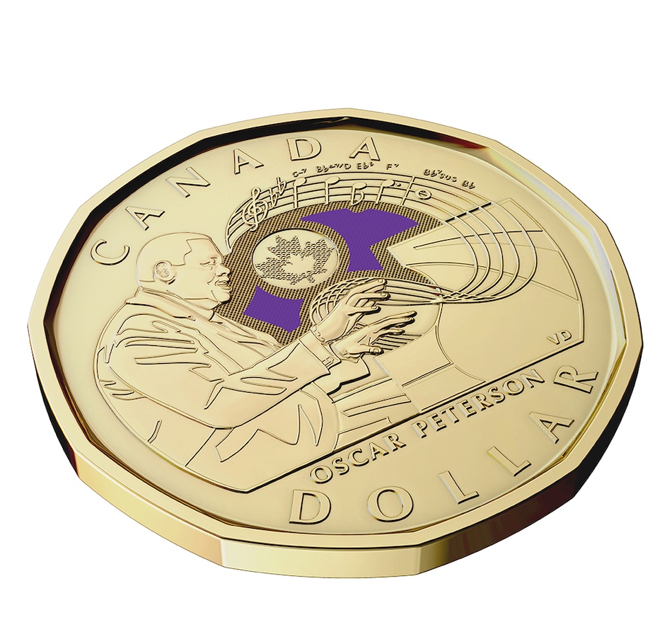 Image 718488_ALTMORE3.jpg, Product 718-488 / Price $54.95, 2022 $1 Oscar Peterson Special Wrap Roll (with colour, 25 coins per roll) from Royal Canadian Mint (RCM) on TSC.ca's Coins department