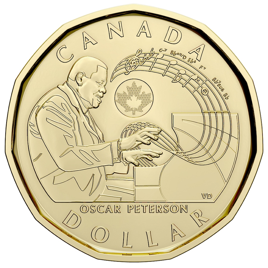 Image 718489.jpg, Product 718-489 / Price $54.95, 2022 $1 Oscar Peterson Special Wrap Roll Classic Engraved Version (no colour, 25 coins per roll)) from Royal Canadian Mint (RCM) on TSC.ca's Coins department