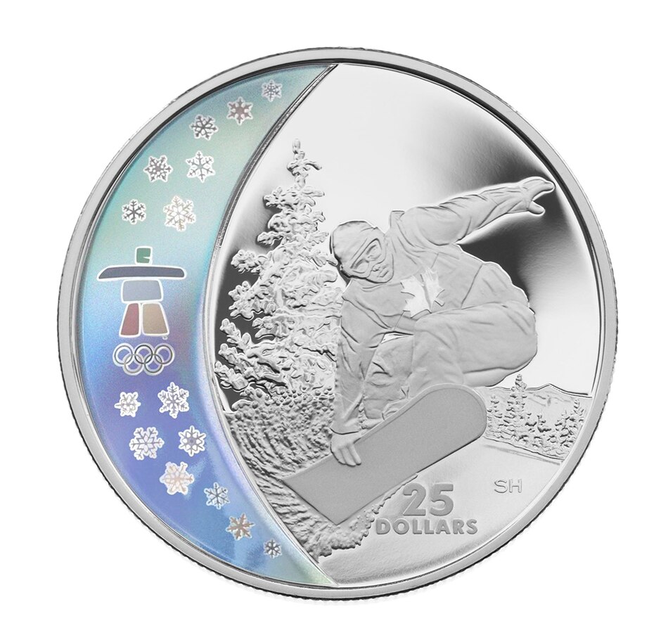 Image 718512.jpg, Product 718-512 / Price $71.95, 2008 $25 Vancouver 2010 Olympic Games: Snowboarding Silver Coin from Royal Canadian Mint (RCM) on TSC.ca's Coins department