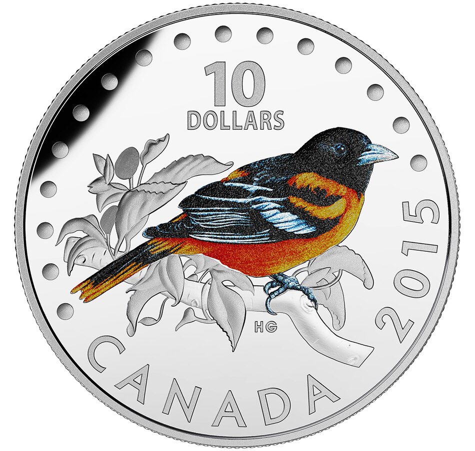 Image 718550.jpg, Product 718-550 / Price $64.95, 2015 $10 Colourful Songbirds of Canada Fine Silver Coin: The Baltimore Oriole from Royal Canadian Mint (RCM) on TSC.ca's Coins department