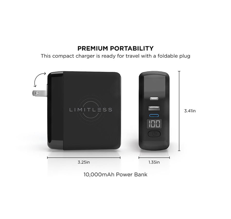 Image 718555_ALTMORE10.jpg, Product 718-555 / Price $99.99, Limitless PowerPro Go 3-in-1 Wall Charger And 10,000 mAh Portable Power Bank with Digital Display from Limitless Innovations on TSC.ca's Electronics department