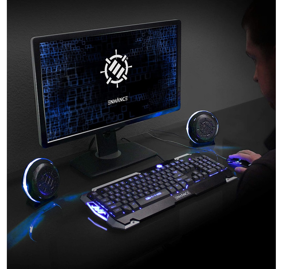 Image 718580_ALTMORE2.jpg, Product 718-580 / Price $34.99, Enhance SL2 USB Gaming Speakers for PC with LED Blue Light (ENPCSL2100BLEW, green) from Enhance on TSC.ca's Electronics department