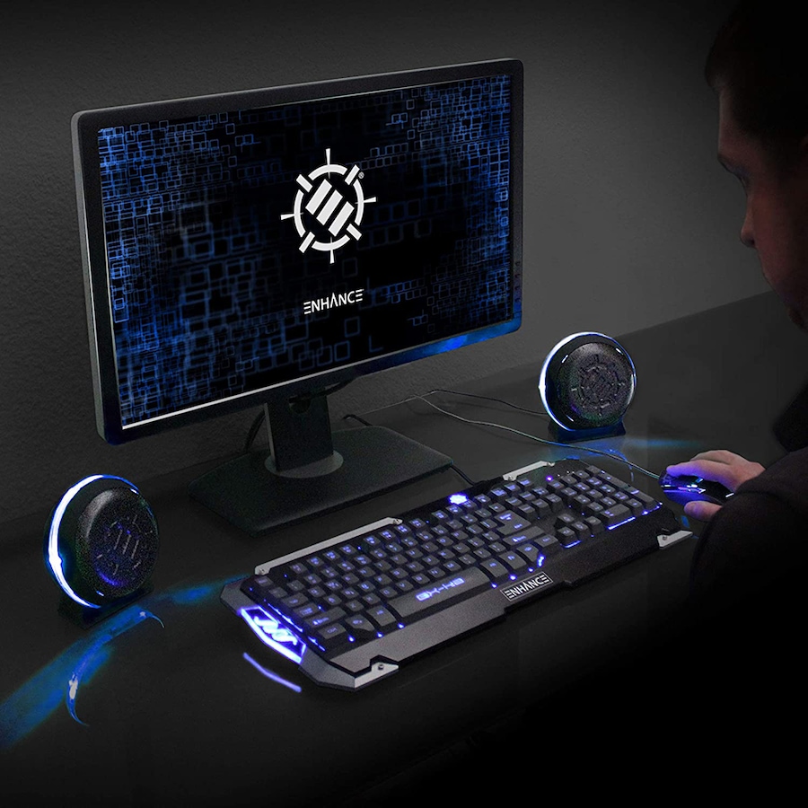 Image 718580_ALTMORE2.jpg, Product 718-580 / Price $34.99, Enhance SL2 USB Gaming Speakers for PC with LED Blue Light (ENPCSL2100BLEW, green) from Enhance on TSC.ca's Electronics department