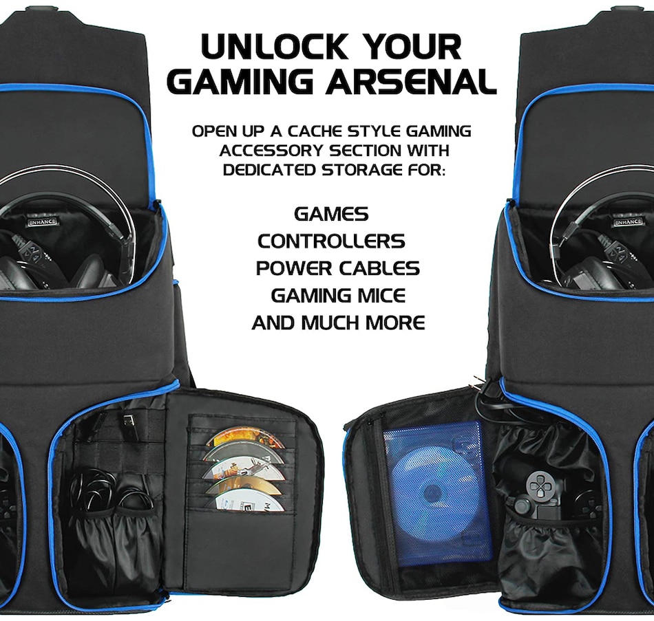 Image 718592_ALTMORE1.jpg, Product 718-592 / Price $89.99, Enhance Gaming Console Backpack and Storage Case (ENUNCFB110BLEW, blue) from Enhance on TSC.ca's Electronics department