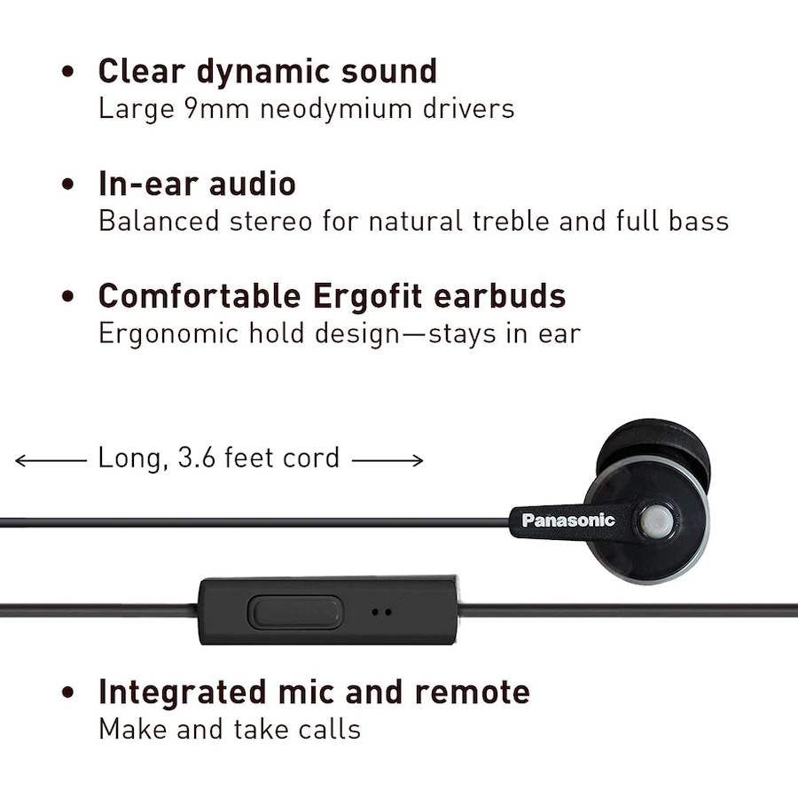 Image 718600_ALTMORE1.jpg, Product 718-600 / Price $29.99, Panasonic ErgoFit In-Ear Earbud Headphones (RPTCM125K, black) from Panasonic on TSC.ca's Electronics department