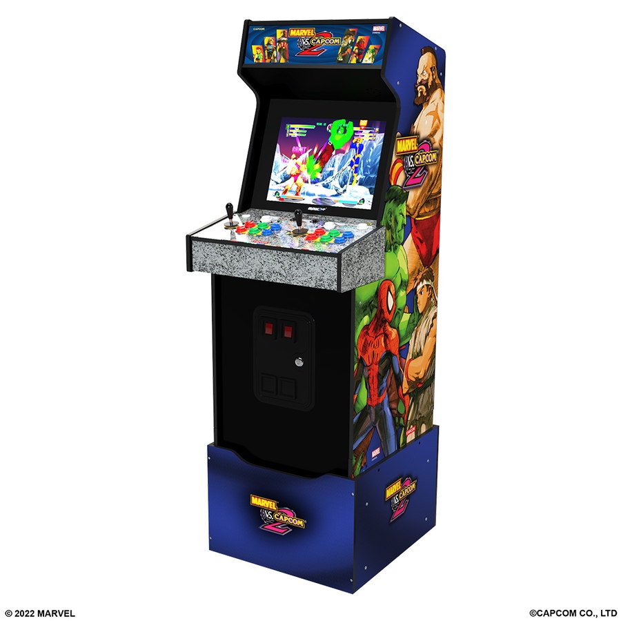 Image 718801.jpg, Product 718-801 / Price $799.99, Arcade1Up Marvel vs. Capcom 2 Arcade Game with Wi-Fi, Lit Marquee and Riser from Arcade1Up on TSC.ca's Electronics department