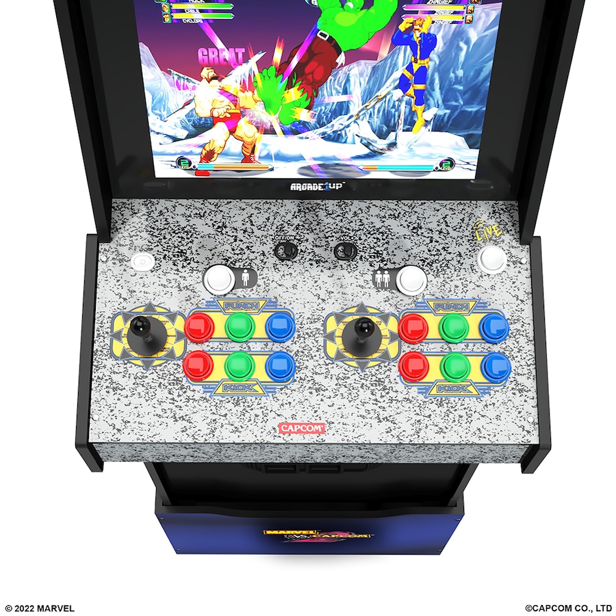 Image 718801_ALTMORE3.jpg, Product 718-801 / Price $799.99, Arcade1Up Marvel vs. Capcom 2 Arcade Game with Wi-Fi, Lit Marquee and Riser from Arcade1Up on TSC.ca's Electronics department