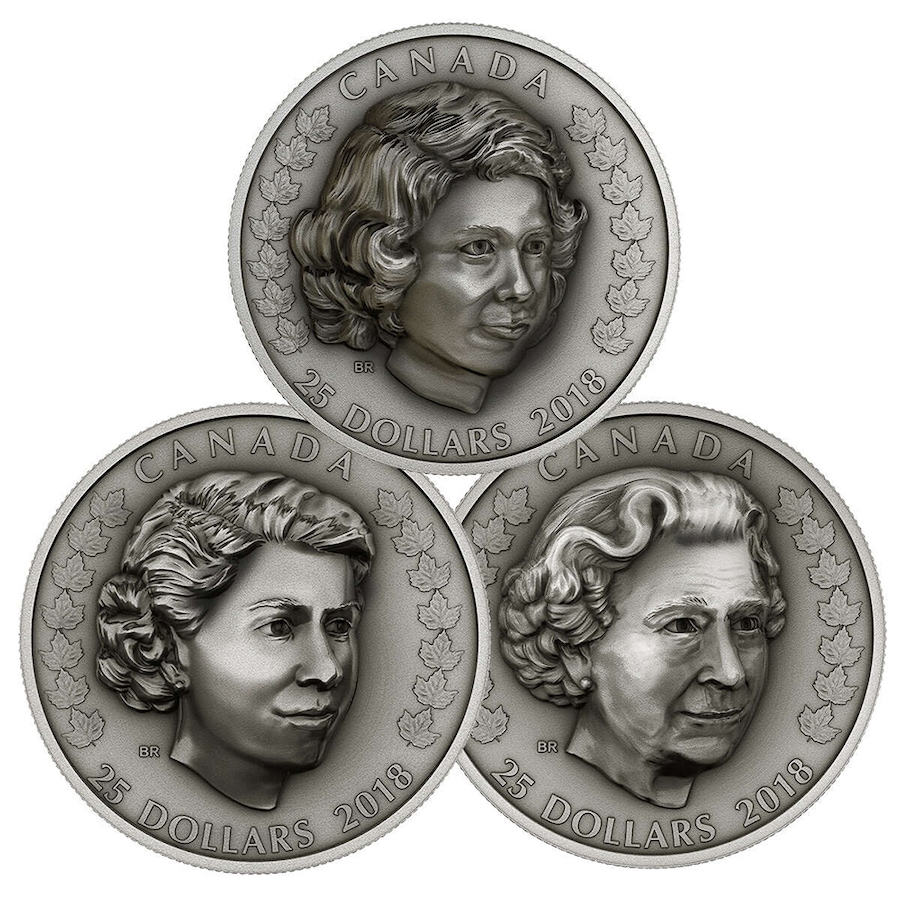 Image 718856_ALTMORE1.jpg, Product 718-856 / Price $589.95, A Royal Life Complete Set of $25 Fine Silver Coins - The Young Princess, The New Queen, and Matriarch of the Family from Royal Canadian Mint (RCM) on TSC.ca's Coins department