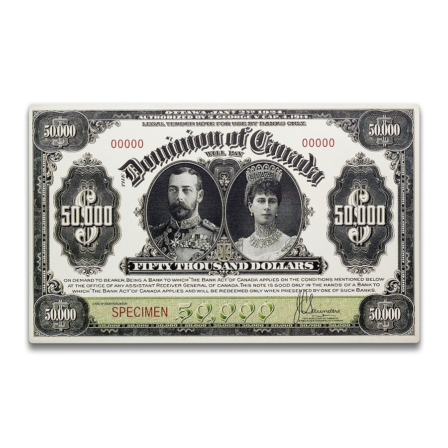 Image 718866.jpg, Product 718-866 / Price $2,195.00, 1924 $50,000 Bank Legal Limited Edition Collector Replica from Canadian Heritage Mint on TSC.ca's Coins department