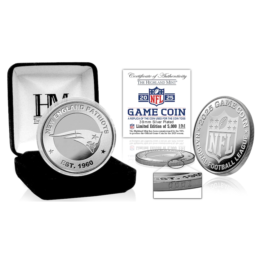 Image 719078.jpg, Product 719-078 / Price $74.99, New England Patriots NFL 2025 Coin Toss Silver Coin from Highland Mint on TSC.ca's Sports department