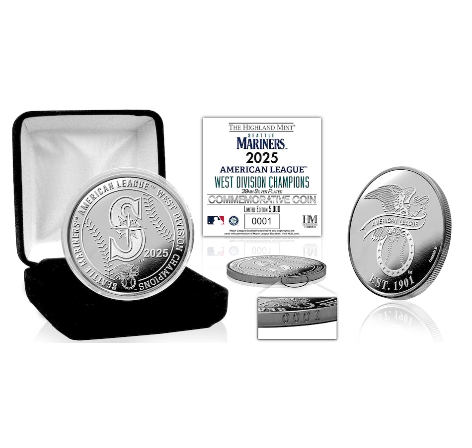 Image 719092.jpg, Product 719-092 / Price $69.99, Seattle Mariners 2025 AL West Division Champions Silver Coin from Highland Mint on TSC.ca's Sports department