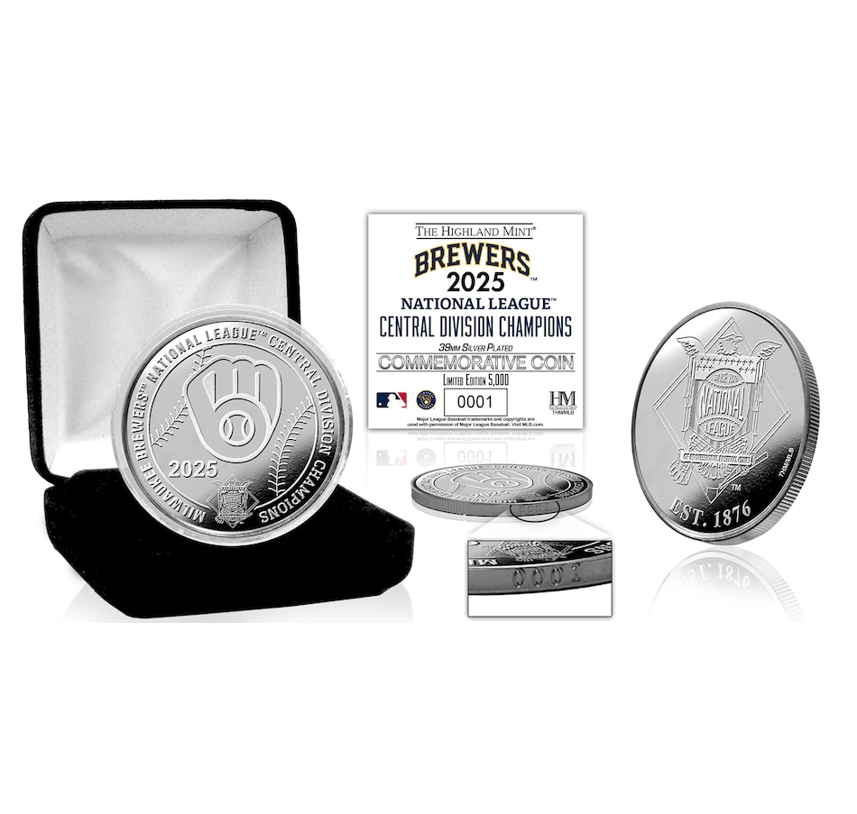 Image 719094.jpg, Product 719-094 / Price $69.99, Milwaukee Brewers 2025 NL Central Division Champions Silver Coin from Highland Mint on TSC.ca's Sports department