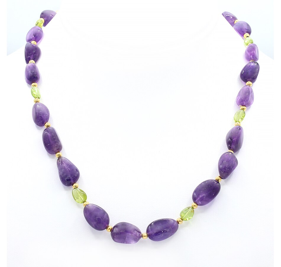 Image 719156.jpg, Product 719-156 / Price $179.99, Gem Boutique Sterling Silver Yellow Gold Plate Tumbled Bead Amethyst and Peridot Necklace from Gem Boutique on TSC.ca's Jewellery department