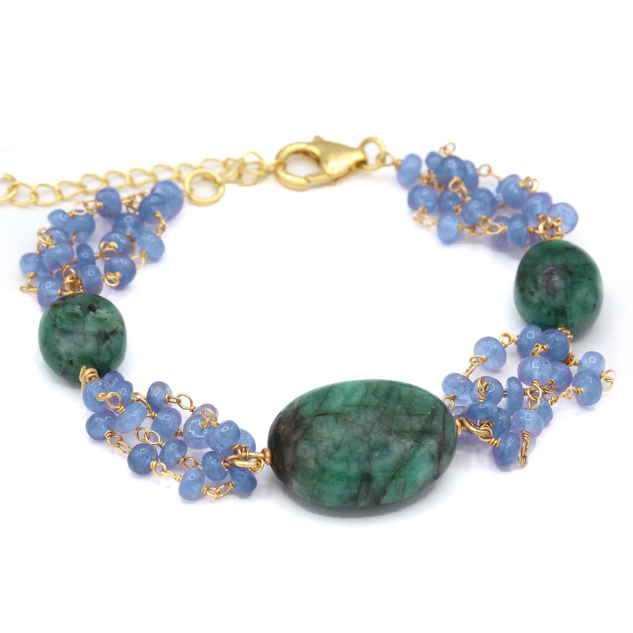 Image 719172.jpg, Product 719-172 / Price $269.99, Gem Boutique Sterling Silver Yellow Gold Plate Emerald and Tanzanite Bead Bracelet from Gem Boutique on TSC.ca's Jewellery department