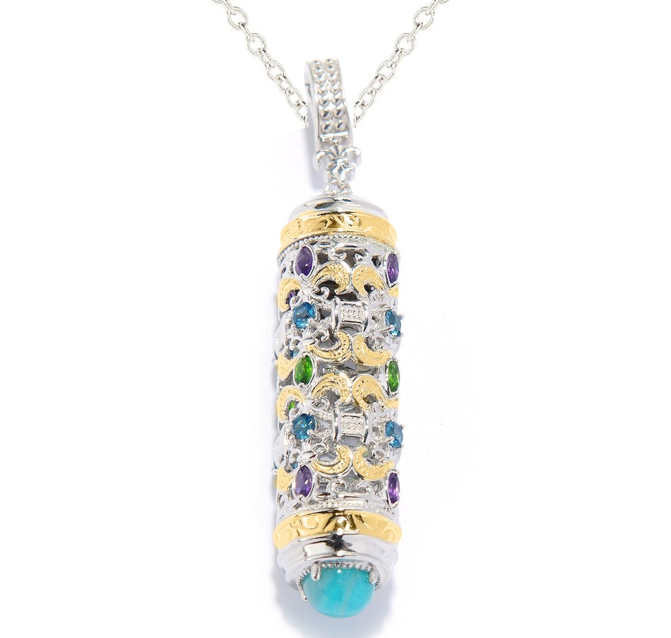 Image 719249.jpg, Product 719-249 / Price $279.99, Gems En Vogue Palladium Silver Multi Gemstone Filigree Cylinder Pendant & Chain from Gems En Vogue on TSC.ca's Jewellery department