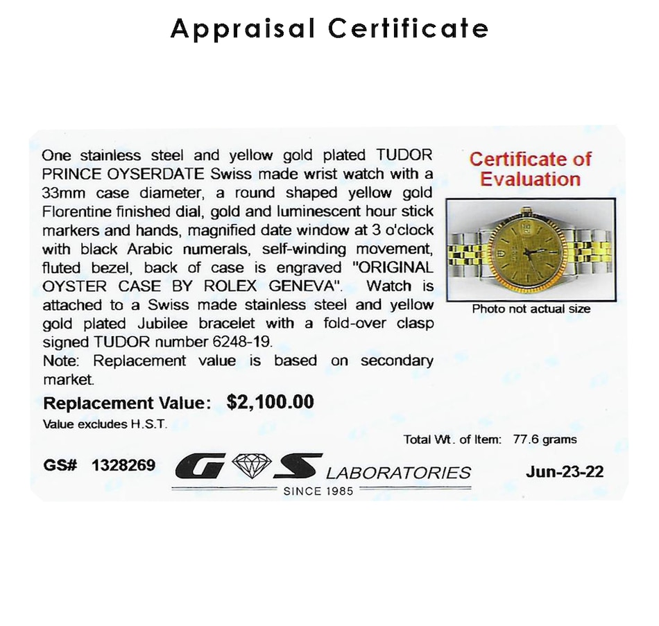 Image 719294_ALTMORE3.jpg, Product 719-294 / Price $1,995.00, Eo Ssl/Gp Tudor Prince Oysterdate Wch from Estate Originals on TSC.ca's Jewellery department