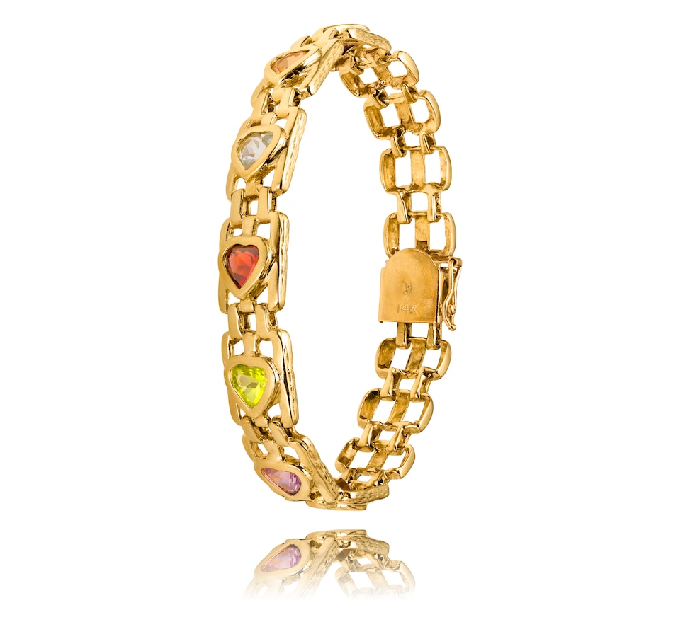 C. 1990 Vintage Multi-Gemstone Inlay and .25 ct. t.w. Diamond Bangle  Bracelet in 14kt Yellow Gold. 7