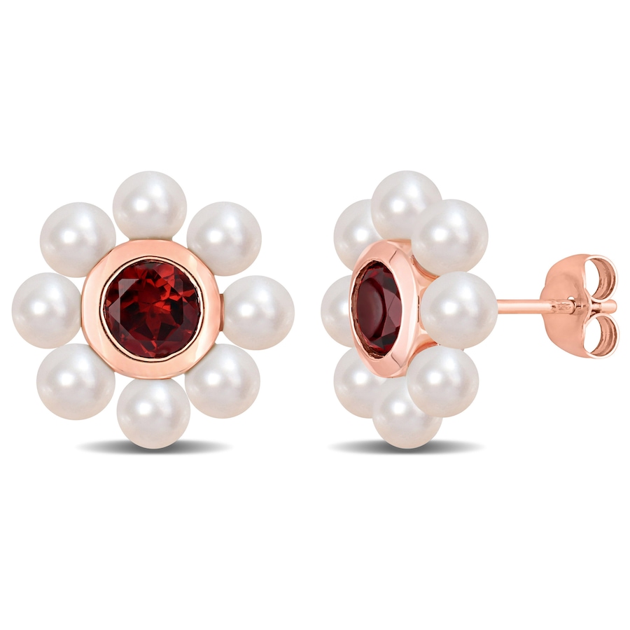 Image 719443.jpg, Product 719-443 / Price $699.99, Amour Pearls 10K Rose Gold 3.5mm-4mm Cultured Freshwater Pearl And Garnet Floral Earrings from Amour Pearls on TSC.ca's Jewellery department