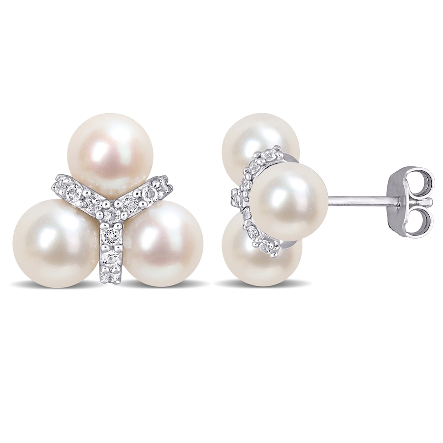 Image 719446.jpg, Product 719-446 / Price $229.99, Amour Pearls Sterling Silver 6mm-6.5mm Cultured Freshwater Pearl And White Topaz Stud Earrings from Amour Pearls on TSC.ca's Jewellery department